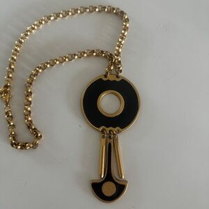 Excellent Vintage gold tone and black enamel necklace